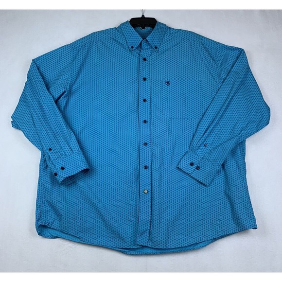 ARIAT Button Down Mens XXL Long Sleeve Geometric Rodeo Cowboy Turquoise Blue - Picture 1 of 8